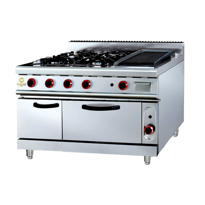 GH-999A Gas Range με Ava Rock Grill 27Kw Heavy Duty Εστιατόριο Φαγητό Φούρνο.