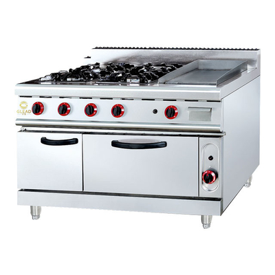 GH-999A Gas Range με Ava Rock Grill 27Kw Heavy Duty Εστιατόριο Φαγητό Φούρνο.