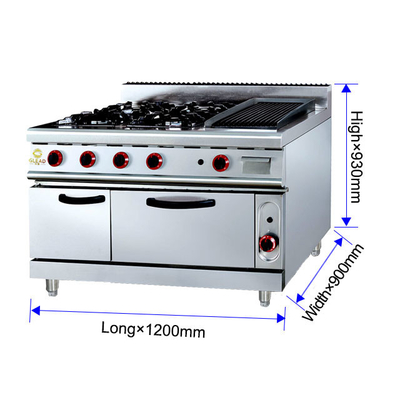 GH-999A Gas Range με Ava Rock Grill 27Kw Heavy Duty Εστιατόριο Φαγητό Φούρνο.
