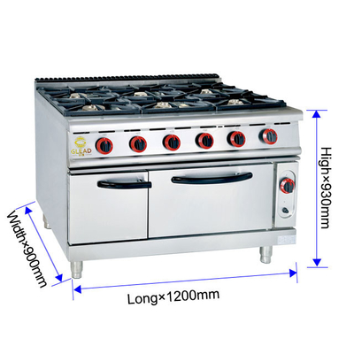 GH-999A Gas Range με Ava Rock Grill 27Kw Heavy Duty Εστιατόριο Φαγητό Φούρνο.