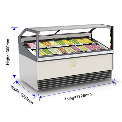 Ιταλικό στυλ Gelato Freezer Εμφάνιση Κουτί με αντίστροφο κύκλο αποψύχωσης και αερισμένο σύστημα ψύξης