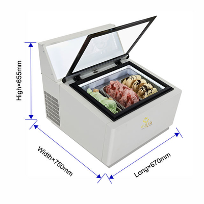 200W Smart Gelato Ice Cream Showcase με αντίστροφο κύκλο αποψύχωσης - 44KG βιομηχανική μονάδα ψύξης