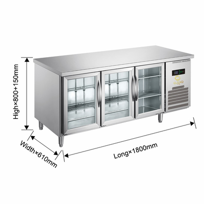 220V-240V 5°C -0°C Διπλή γυάλινη πόρτα Βιομηχανικό ψυκτικό εξοπλισμό 150L ψυγείο οθόνης