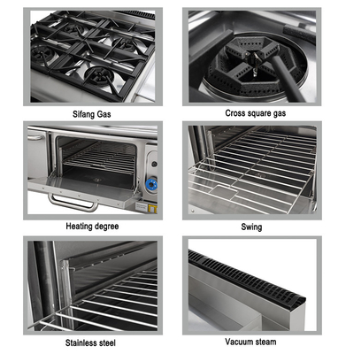 Ατσάλι ατσάλινο Gas Range Κούφος Φούρνο Combo Για Εμπορικές Κουζίνες